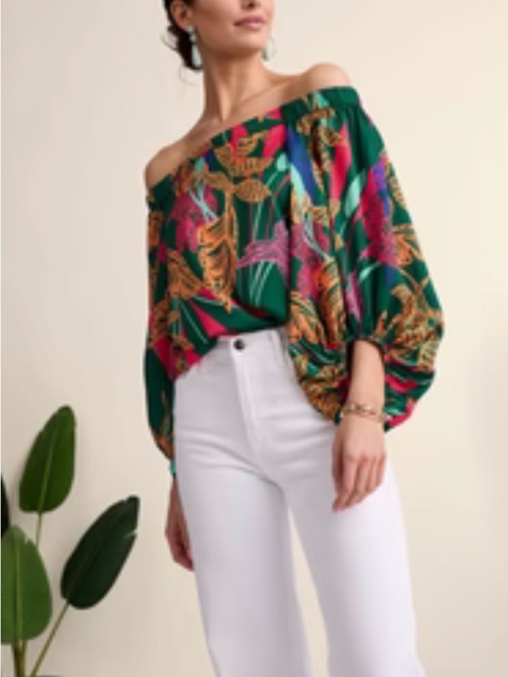 Avara Mirabella Off-Shoulder Botanical Print Blouse SZ XS NWT